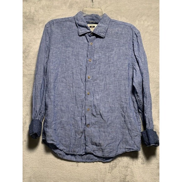 Joseph Abboud Linen Button-Up Shirt Men's XL Long Sleeve Heather Blue Flip Cuff - Picture 4 of 16